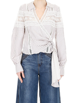 Self-portrait Striped V Neck Wrap Top