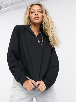 Asos Design Boxy Hoodie With Batwing Sleeve In Black