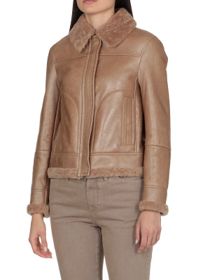 Brunello Cucinelli Shearling-trimmed Leather Jacket