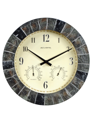 14" Outdoor / Indoor Wall Clock With Thermometer And Humidity - Faux Slate Finish - Acurite