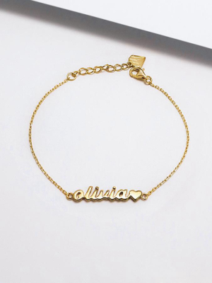 Solid Yellow Gold Nameplate Kids Bracelet With Standard Chain