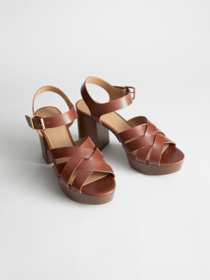 Leather Platform Heeled Sandals