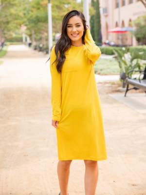 Long Sleeve Pocket Dress - Yellow