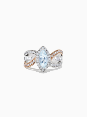 Effy Aquarius 14k Two Tone Gold Aquamarine And Diamond Ring, 1.51 Tcw