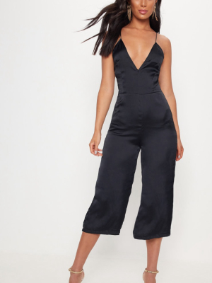 Black Strappy Back Plunge Culotte Jumpsuit