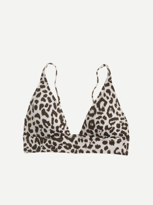 Deep V-neck French Bikini Top In Leopard Print