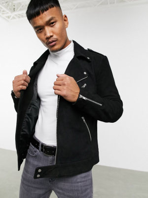 Asos Design Suede Biker Jacket In Black