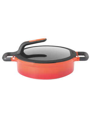 Berghoff Gem Cast Aluminum Nonstick 10.25" Covered Two-handle Saute Pan, Carribean Red, Stay Cool