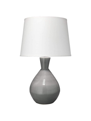 Ash Table Lamp In Grey Ceramic With Large Cone Shade In White Linen