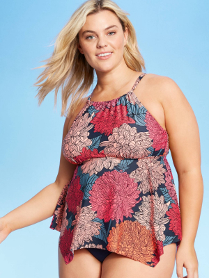 Women's Plus Size High Neck Handkerchief Tankini Top - Kona Sol™ Floral Print