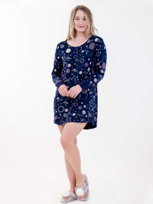 Navy Polygonal Henley Dress