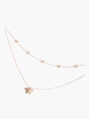 Layered Butterfly Pendant Choker Necklace
