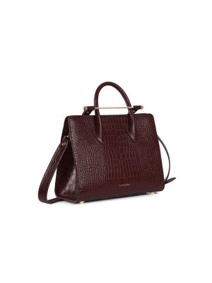 The Strathberry Midi Tote - Embossed Croc Burgundy