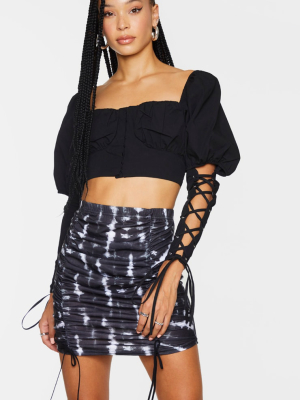 Black Tie Dye Ruched Detail Mini Skirt