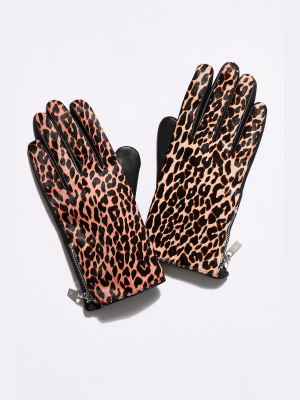 Printed Pony Hair Leather Gloves