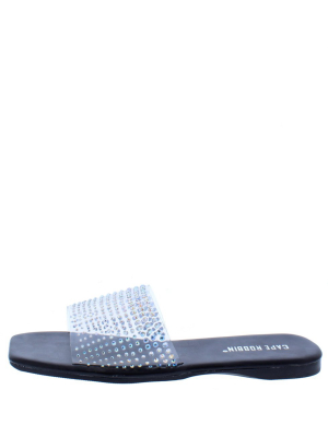 Flushing Black Sparkle Studded Lucite Open Toe Slide Sandal