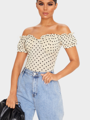 Yellow Sheer Polka Dot Bardot Frill Short...