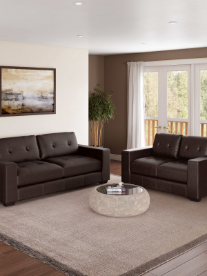 2pc Club Tufted Bonded Leather Sofa Set Chocolate Brown - Corliving
