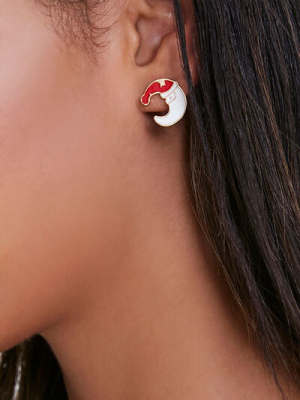 Crescent Moon Santa Stud Earrings