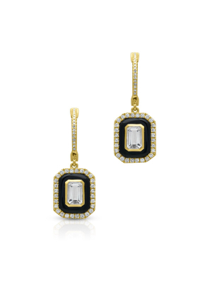 14kt Yellow Gold Onyx White Topaz Diamond Earrings