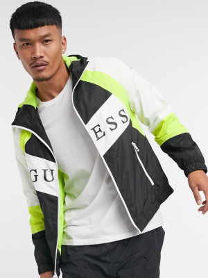 Guess Lightweight Jacket In Black With Neon Panels And Chest Logo