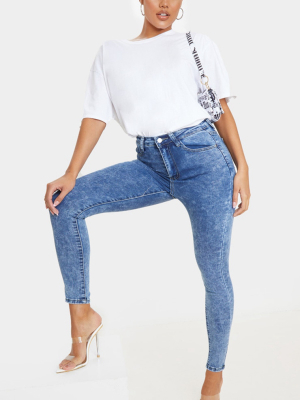 Prettylittlething Mid Blue Acid 5 Pocket Skinny...