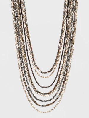 8 Row Glass Metal Chain, Beaded And Multi-strand Necklace - A New Day™ Brown