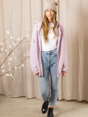 French Terry Zippered Hoodie In Lilac
