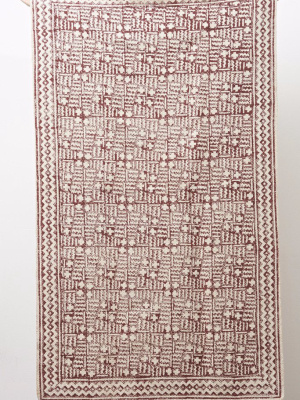 Cotton Hand Block Printed Rug - Maroon