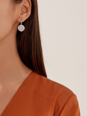Round 18k White Gold, Sapphire And Diamond Baguette Drop Earrings