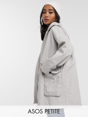 Asos Design Petite Lightweight Parka In Washed Gray