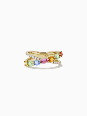 Effy Watercolors 14k Yellow Gold Multi Sapphire And Diamond Ring, 1.86 Tcw