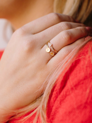 14k Pave Diamond Medium Round Disc Ring