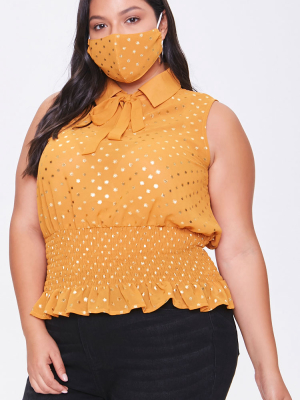 Plus Size Polka Dot Top & Face Mask Set