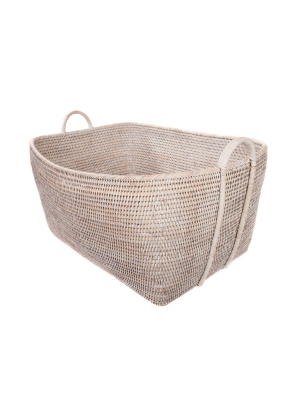 Woven Basket With Hoop Handles In Whitewash