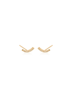 14k Pave Curved Bar Studs