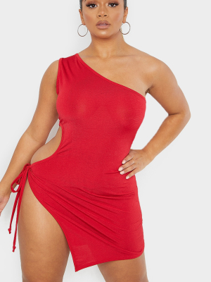 Shape Red One Shoulder Tie Side Split Detail...