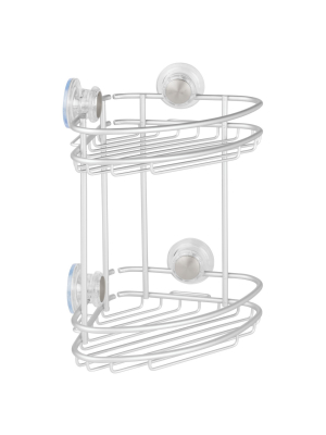 Rustproof Aluminum Turn-n-lock Suction Bathroom Shower Corner Basket 2 Tiers Silver - Idesign