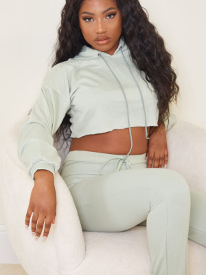 Sage Green Lightweight Raw Hem Cropped Hoodie