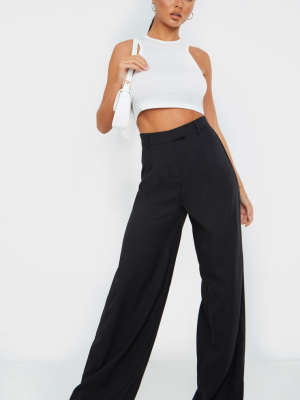 Black Woven Tailored Wide Leg Pants