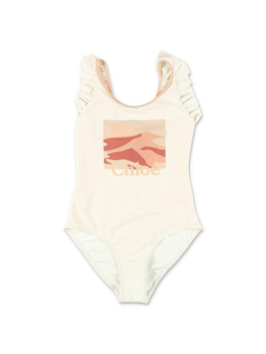 Chloé Kids Graphic Printed Ruffled Swimsuit