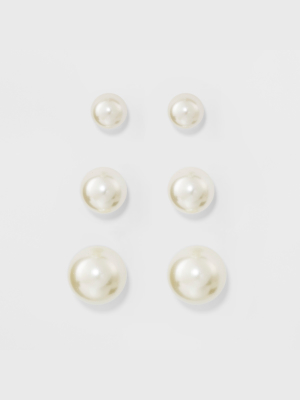 Faux Pearl Stud Earring Set 3ct - A New Day™ Silver