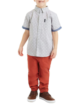Boys'  Blue/white Short-sleeve Button-down Shirt & Red Pant Set (sizes 4-7)