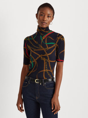 Print Stretch Jersey Turtleneck