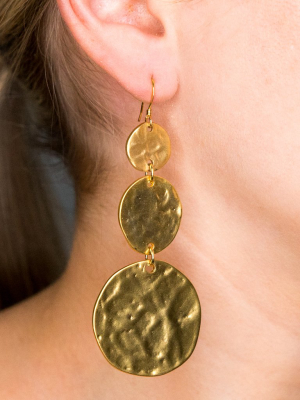 Satin Gold 3 Coin Drop Fishhook Pierced Earrings