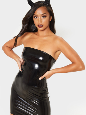 Petite Black Vinyl Mini Dress