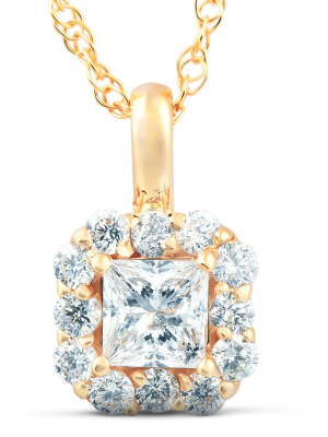 Pompeii3 5/8 Ct Diamond Princess Cut Halo Pendant 14k Yellow Gold