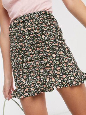 Asos Design Ruched Mini Skirt In Floral Print