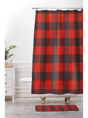 Winter Cabin Plaid Shower Curtain Red - Deny Designs