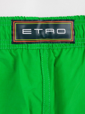 Etro Logo Patch Drawstring Swim Shorts